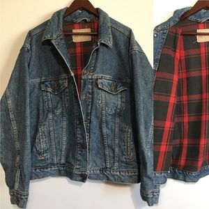 Levis Vintage Large Denim Lined Red Plaid Jacket